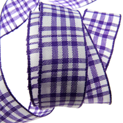 WIRED EDGE Plaid Tartan Ribbon - 5 Meters of 25mm Great for Floristry Bows - ThreadandTrimmings