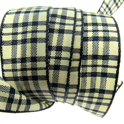WIRED EDGE Plaid Tartan Ribbon - 5 Meters of 25mm Great for Floristry Bows - ThreadandTrimmings
