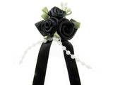 Rose Cluster Ribbon Bows with Green Leaves, Pearl String Beads & Stamens 53413GL
