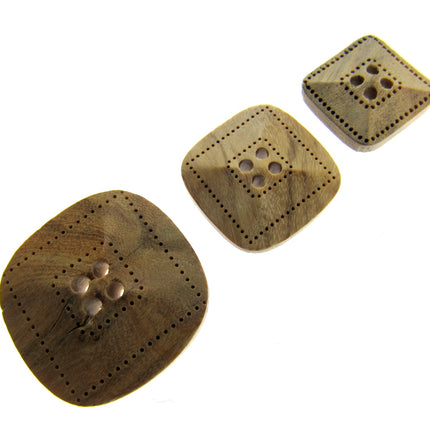 Square Four Hole Beige 6pcs Wooden Buttons Made From Olive Wood CW9