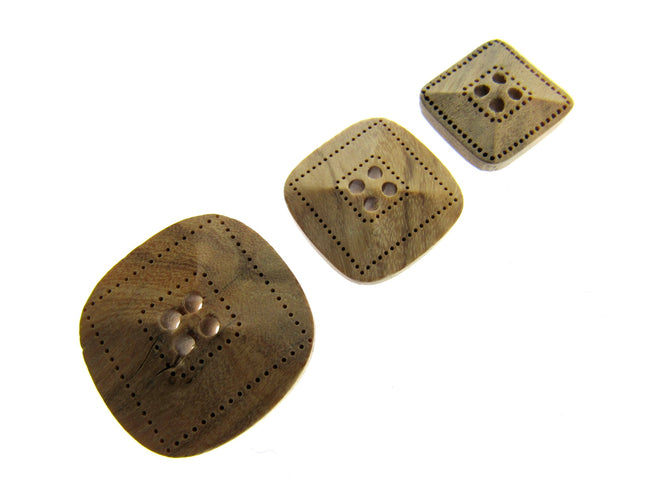 Square Wooden Buttons Made From Olive Wood Four Hole Beige 3 Sizes CW9