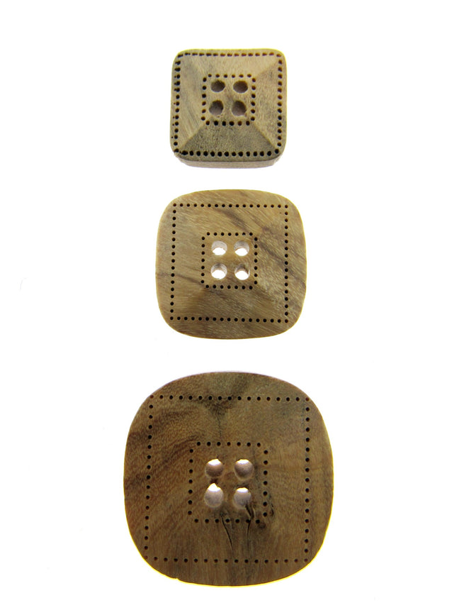 Square Wooden Buttons Made From Olive Wood Four Hole Beige 3 Sizes CW9