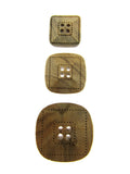 Square Four Hole Beige Wooden Button - Made From Olive Wood - 5 Pack Sizes - CW9
