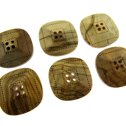 Square Four Hole Beige 6pcs Wooden Buttons Made From Olive Wood CW9