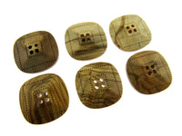 Square Four Hole Beige Wooden Buttons - Made From Olive Wood - 6 Pcs Pack -CW9