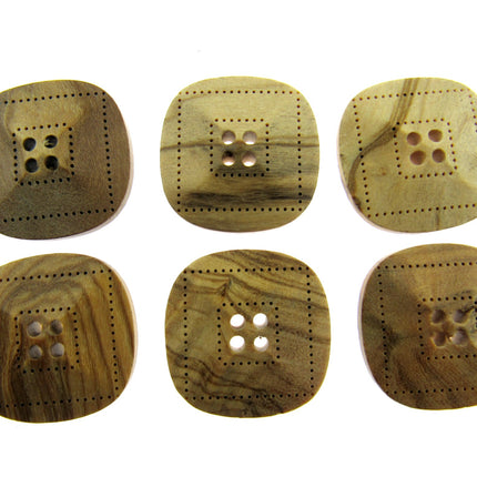 Square Four Hole Beige 6pcs Wooden Buttons Made From Olive Wood CW9
