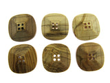 Square Four Hole Beige Wooden Buttons - Made From Olive Wood - 6 Pcs Pack -CW9