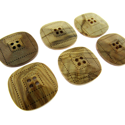 Square Four Hole Beige 6pcs Wooden Buttons Made From Olive Wood CW9