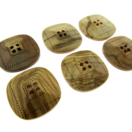 Square Four Hole Beige 6pcs Wooden Buttons Made From Olive Wood CW9