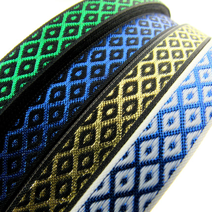 Close up of diamond patterned narrow ribbon