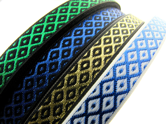Close up of diamond patterned narrow ribbon