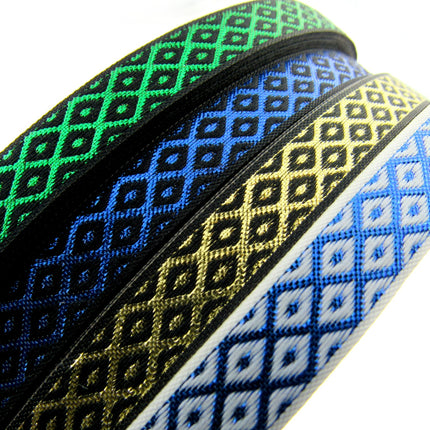 Ribbon Lurex Woven Edge Trim with Diamond Pattern - Nice For Christmas 5m x 12mm - ThreadandTrimmings