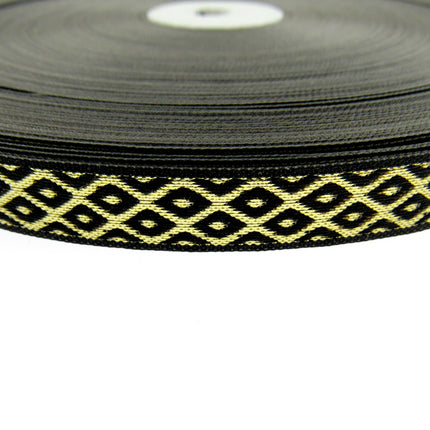 Ribbon Lurex Woven Edge Trim with Diamond Pattern - Nice For Christmas 5m x 12mm - ThreadandTrimmings