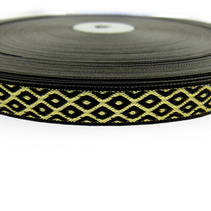 Ribbon Lurex Woven Edge Trim with Diamond Pattern - Nice For Christmas 5m x 12mm - ThreadandTrimmings