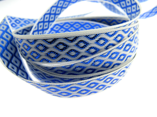 Ribbon Lurex Woven Edge Trim with Diamond Pattern - Nice For Christmas 5m x 12mm - ThreadandTrimmings
