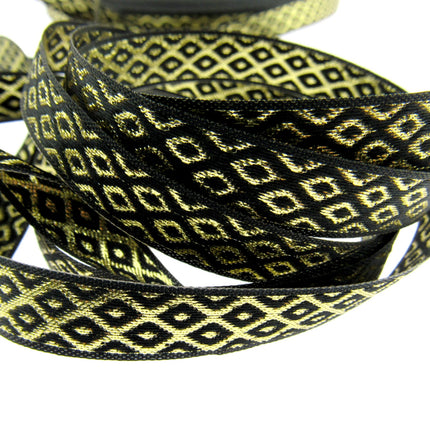 Ribbon Lurex Woven Edge Trim with Diamond Pattern - Nice For Christmas 5m x 12mm - ThreadandTrimmings