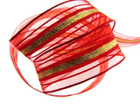 2m x 25mm Wired Red Lurex Ribbon