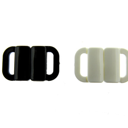 Bikini Clips Bra Fasteners Two Bar Rectangle Shape - 10mm - Black or White - ThreadandTrimmings