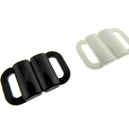 Bikini Clips Bra Fasteners Two Bar Rectangle Shape - 10mm - Black or White - ThreadandTrimmings