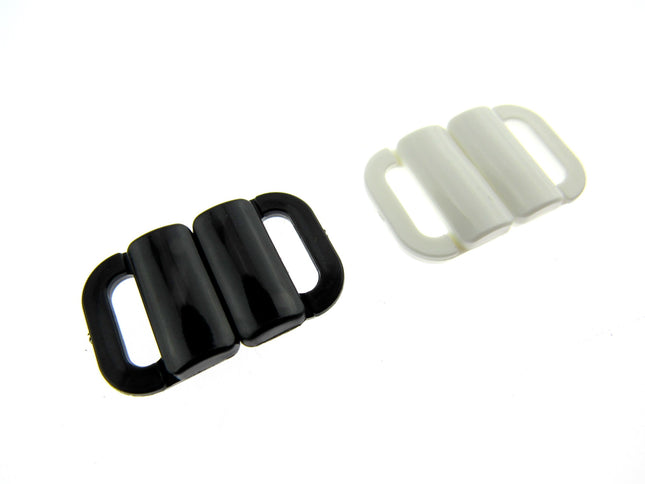 Bikini Clips Bra Fasteners Two Bar Rectangle Shape - 10mm - Black or White - ThreadandTrimmings