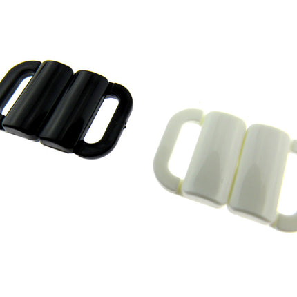 Bikini Clips Bra Fasteners Two Bar Rectangle Shape - 10mm - Black or White - ThreadandTrimmings