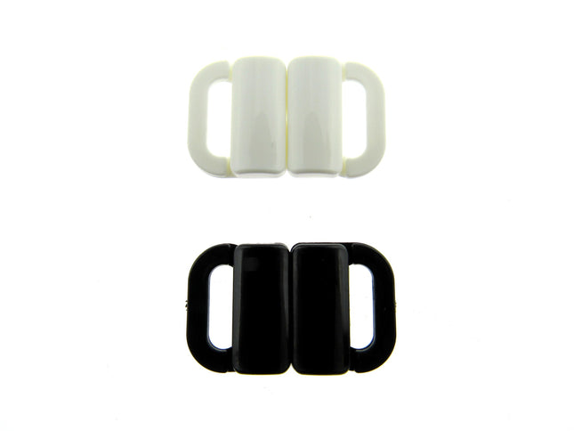 Bikini Clips Bra Fasteners Two Bar Rectangle Shape - 10mm - Black or White - ThreadandTrimmings