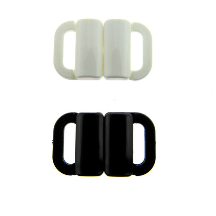 Bikini Clips Bra Fasteners Two Bar Rectangle Shape - 10mm - Black or White - ThreadandTrimmings