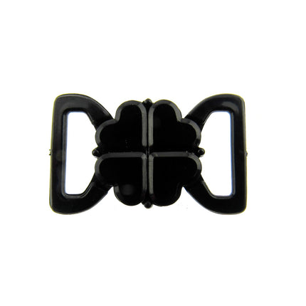 Black Bikini Clips Bra Fasteners - Black Clover Leaf Shape 8mm, 10mm, 13mm, 19mm - ThreadandTrimmings