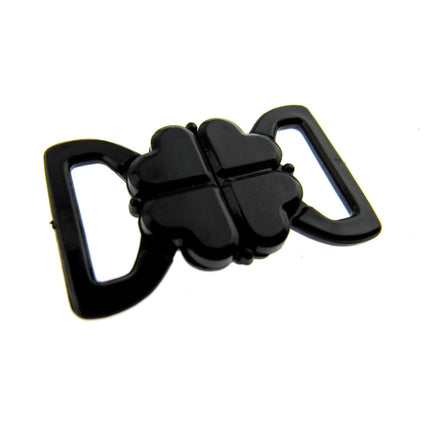 Black Bikini Clips Bra Fasteners - Black Clover Leaf Shape 8mm, 10mm, 13mm, 19mm - ThreadandTrimmings