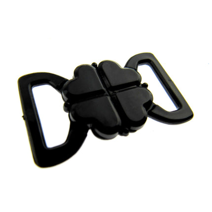 Black Bikini Clips Bra Fasteners - Black Clover Leaf Shape 8mm, 10mm, 13mm, 19mm - ThreadandTrimmings