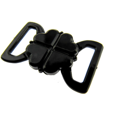 Black Bikini Clips Bra Fasteners - Black Clover Leaf Shape 8mm, 10mm, 13mm, 19mm - ThreadandTrimmings