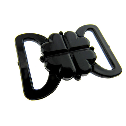 Black Bikini Clips Bra Fasteners - Black Clover Leaf Shape 8mm, 10mm, 13mm, 19mm - ThreadandTrimmings