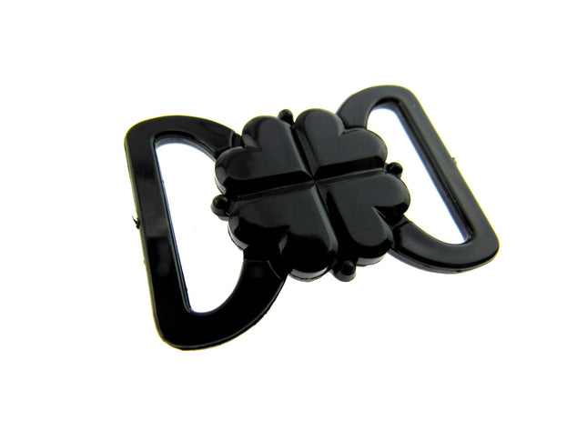 Black Bikini Clips Bra Fasteners - Black Clover Leaf Shape 8mm, 10mm, 13mm, 19mm - ThreadandTrimmings