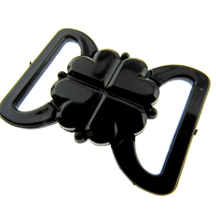 Black Bikini Clips Bra Fasteners - Black Clover Leaf Shape 8mm, 10mm, 13mm, 19mm - ThreadandTrimmings