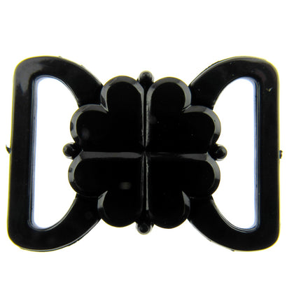 Black Bikini Clips Bra Fasteners - Black Clover Leaf Shape 8mm, 10mm, 13mm, 19mm - ThreadandTrimmings