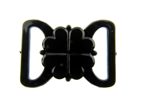 Black Bikini Clips Bra Fasteners - Black Clover Leaf Shape 8mm, 10mm, 13mm, 19mm - ThreadandTrimmings