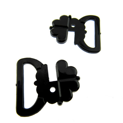 Black Bikini Clips Bra Fasteners - Black Clover Leaf Shape 8mm, 10mm, 13mm, 19mm - ThreadandTrimmings