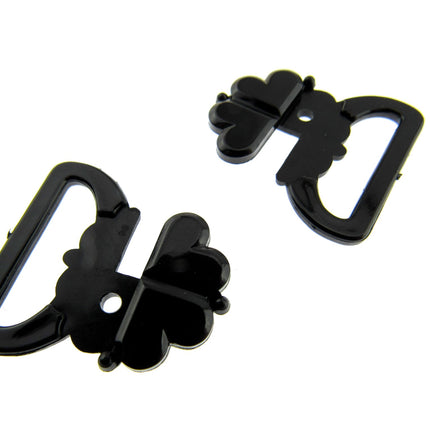 Black Bikini Clips Bra Fasteners - Black Clover Leaf Shape 8mm, 10mm, 13mm, 19mm - ThreadandTrimmings