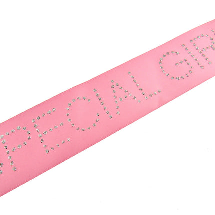 Pink Satin Ribbon with "Special Girl" Message in Daimante Print - 1m Length 40mm