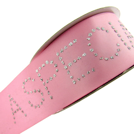 Pink Satin Ribbon with "Special Girl" Message in Daimante Print - 1m Length 40mm