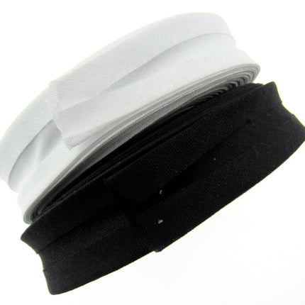 Budget Bias Binding - 25m Rolls Black or White - 16mm or 25mm Wide - 100% Cotton - ThreadandTrimmings