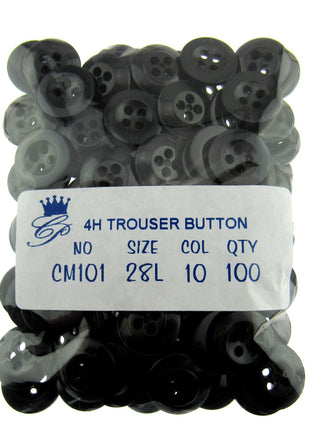 Trouser Buttons Round Black Four Hole Trouser Buttons 18mm (CM101) - ThreadandTrimmings