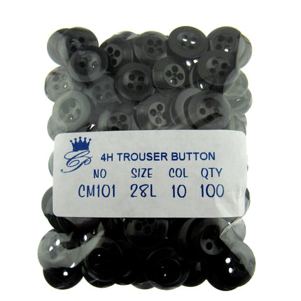 Trouser Buttons Round Black Four Hole Trouser Buttons 18mm (CM101) - ThreadandTrimmings