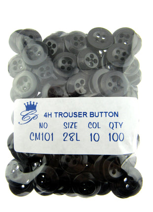 Trouser Buttons Round Black Four Hole Trouser Buttons 18mm (CM101) - ThreadandTrimmings