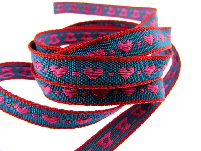 Heart Ribbon by Berisfords 10mm Wide Woven Braided Ribbon - 3 Meter Length - ThreadandTrimmings