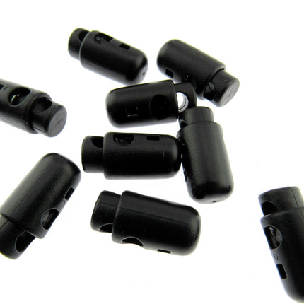Spring Loaded Torpedo Cord Lock Stoppers Black 25mm x 13mm - 5mm Hole (CE30)