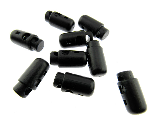 Spring Loaded Torpedo Cord Lock Stoppers Black 25mm x 13mm - 5mm Hole (CE30)