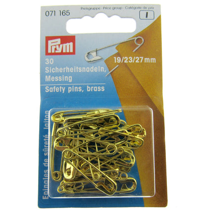 Brass Safety Pins by Prym Assorted Mix (19mm/23mm/27mm) - 30 Piece Card
