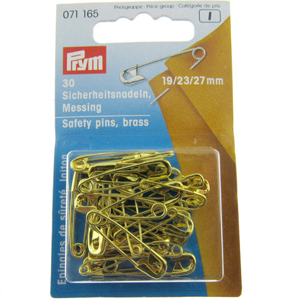Brass Safety Pins by Prym Assorted Mix (19mm/23mm/27mm) - 30 Piece Card