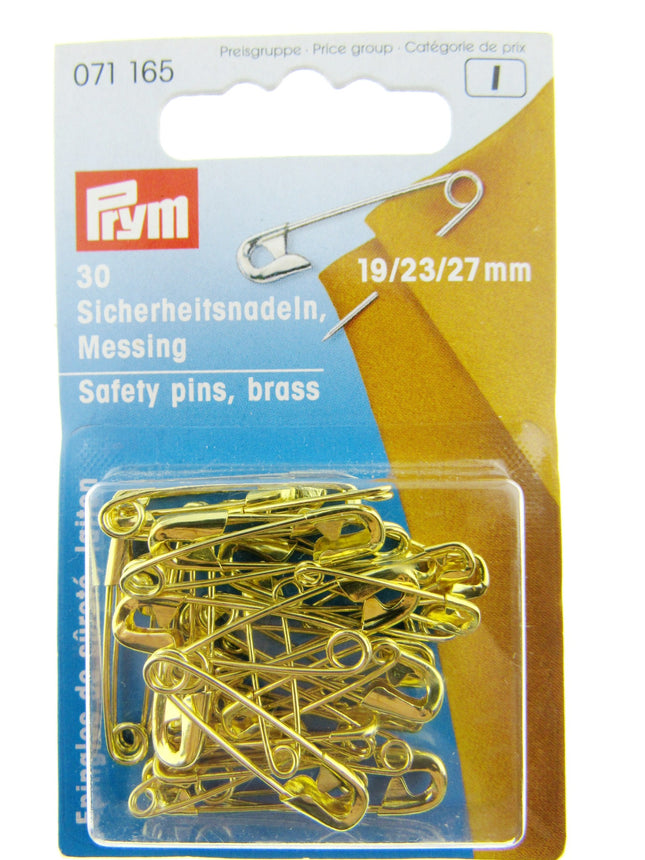 Brass Safety Pins by Prym Assorted Mix (19mm/23mm/27mm) - 30 Piece Card
